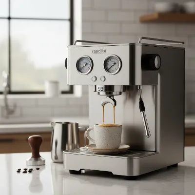 Rancilio Silvia Pro X, a powerful dual boiler prosumer espresso machine, in a modern kitchen setting.